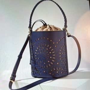Chico’s Laser Cut Leather Bucket Bag